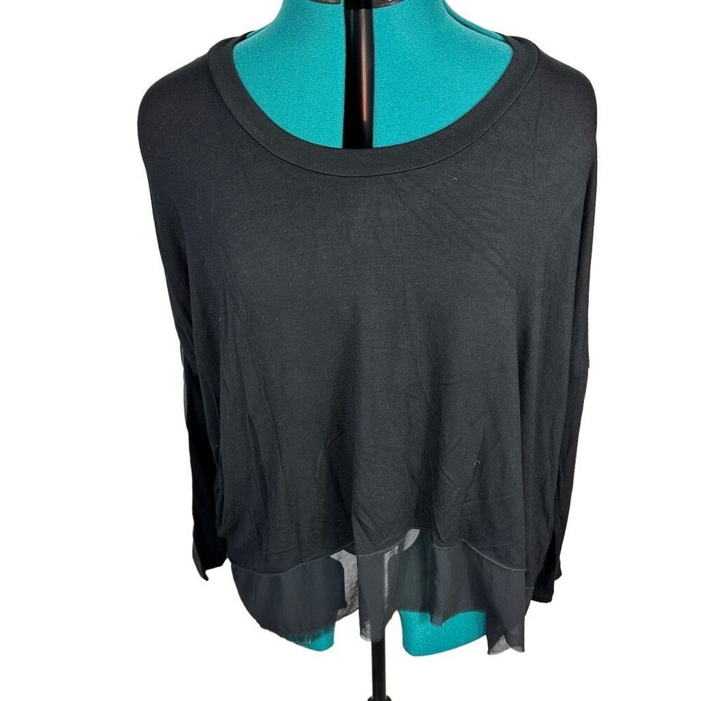 Anthropologie Black athletic tunic with leather sleeve accent- size S